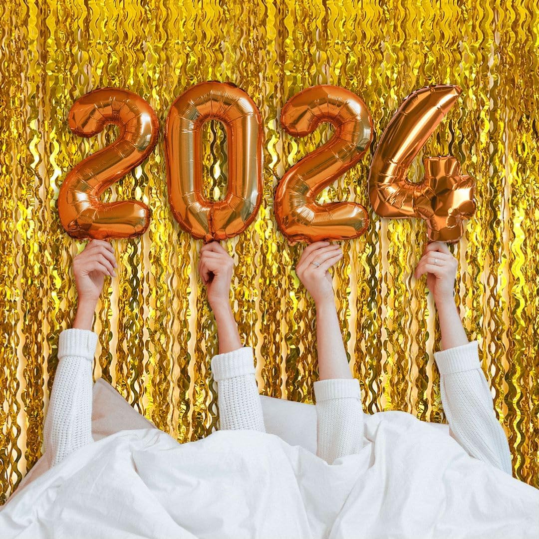 Gold Backdrop Birthday Decorations Foil Curtain Backdrop Gold Streamers Dance Party Decorations Photo Booth Props for Bachelorette Decorations Christmas Halloween New Years Eve Party Supplies