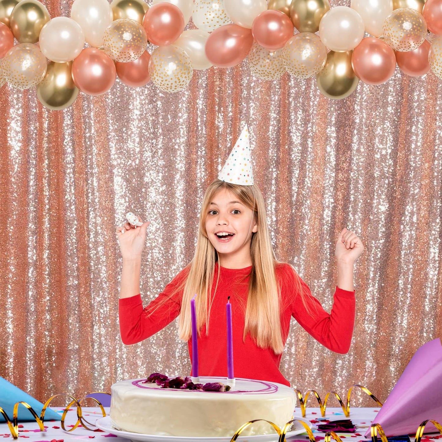 Rose Gold Sequin Backdrop Curtains 2FTx8FT 2 Panels Sparkly Background Drapes for Party Birthday Wedding Decor