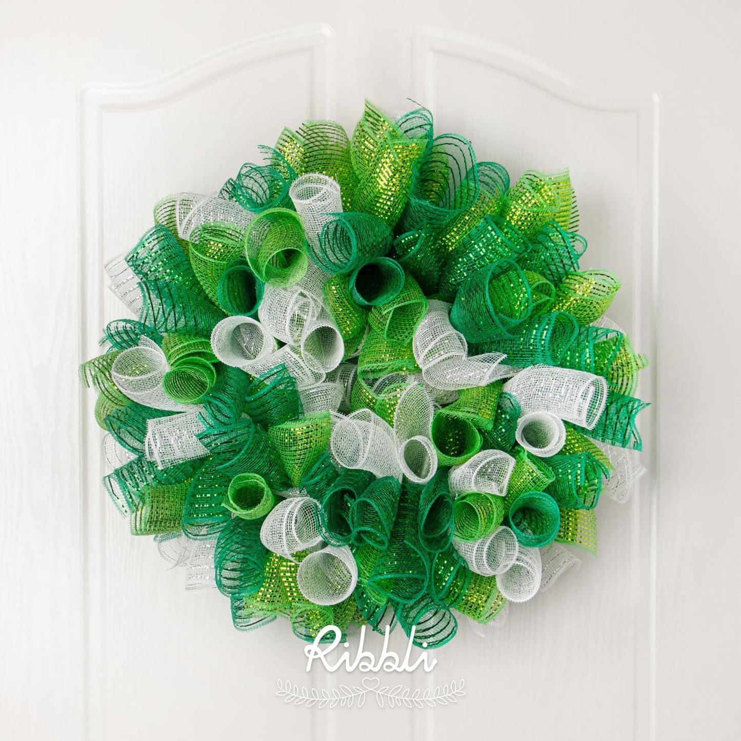 Ribbli 2 Rolls Emerald Green Mesh Ribbon,10 inch x 30 feet(10Yard) Each Roll,Metallic Emerald Green with Wide Green Foil,St.Patricks Day Ribbon for Wreath Swags and Decorating