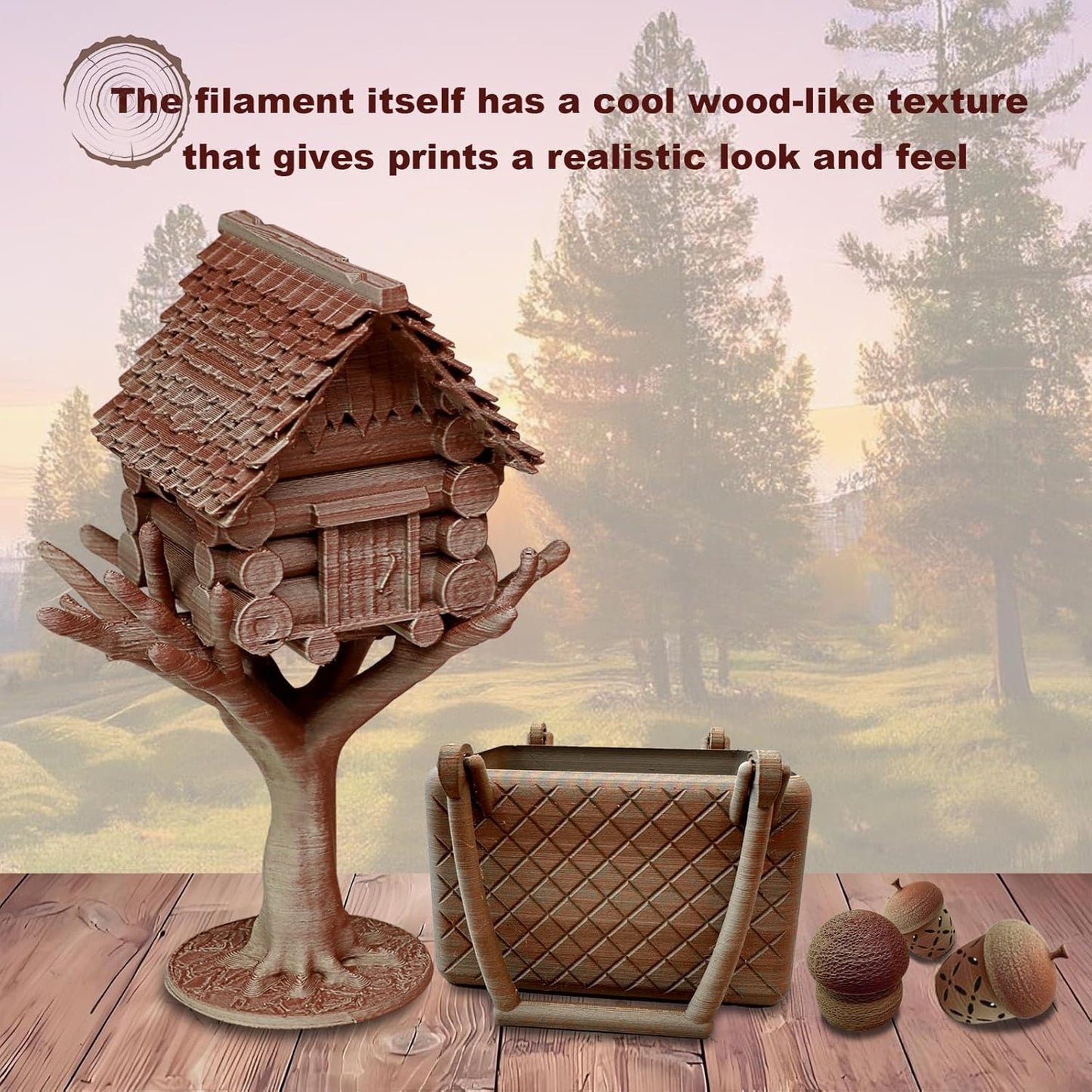 YOUSU Wood PLA Filament 1.75mm 1KG,Multicolor 3D Printer Filament,Real Wood Fibers Added 3D Printing Filament,Fits for Most FDM 3D Printers,Maple