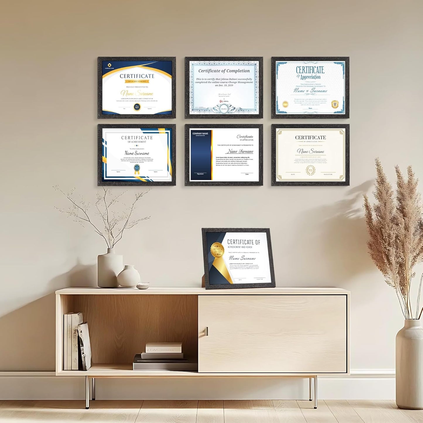 PETAFLOP Bulk 8.5 x 11 Picture Frame Set of 18, Rustic Black Document Certificate Frames for Wall Tabletop Vertically and Horizontally