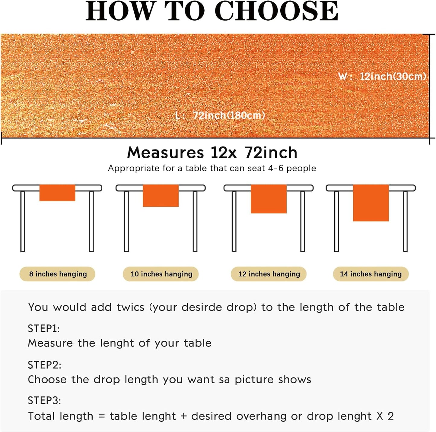 6 Packs 12 x 72 inches Sequin Table Runner, Orange Glitter Table Runner for Birthday Party Supplies Wedding Engagement Baby Shower Holiday Celebration Event Decorations