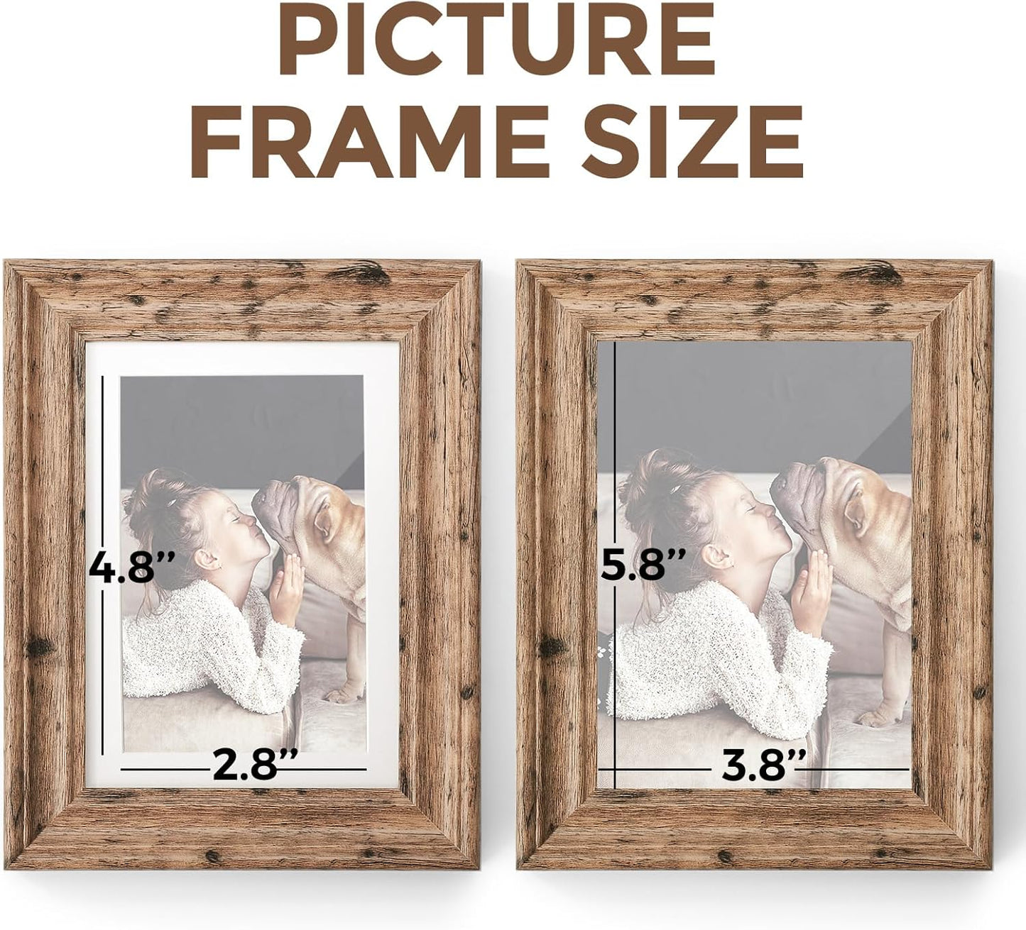 TWING 4x6 Picture Frames Set of 6, Rustic Farmhouse Picture Frame 3x5 with Mat or 4x6 Without Mat, Tabletop Display and Wall Mounting Home Decorative collage picture Photo Frames Wood Brown,Walnut