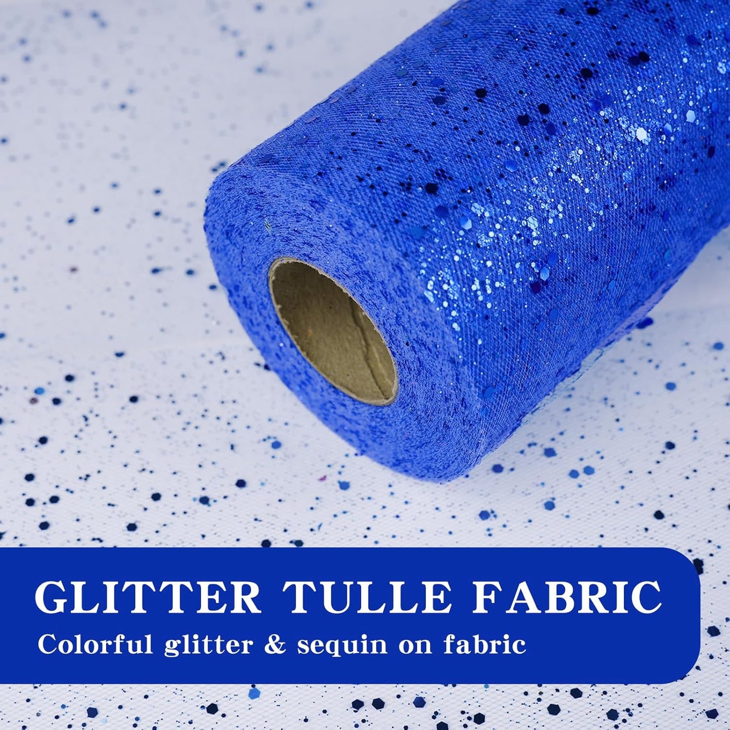 Glitter Tulle Rolls, 6” by 50 Yards (150FT) Sparkling Tulle Spool Ribbon Sequin Tulle Netting Fabric for Tutu Skirt Wedding Birthday Baby Shower(Royal Blue)