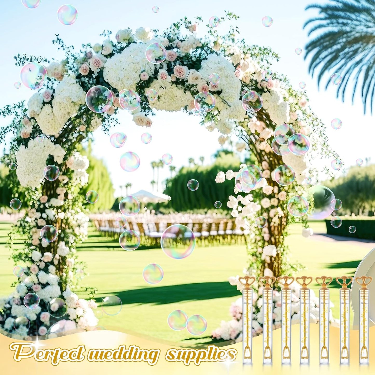 150 Pcs Bubble Wands Bulk for Wedding Party Mini Heart Wand with Bubble Solution for Wedding Bridal Showers Valentine Anniversary Graduation Birthday Supplies(Gold,Happy Ever After)