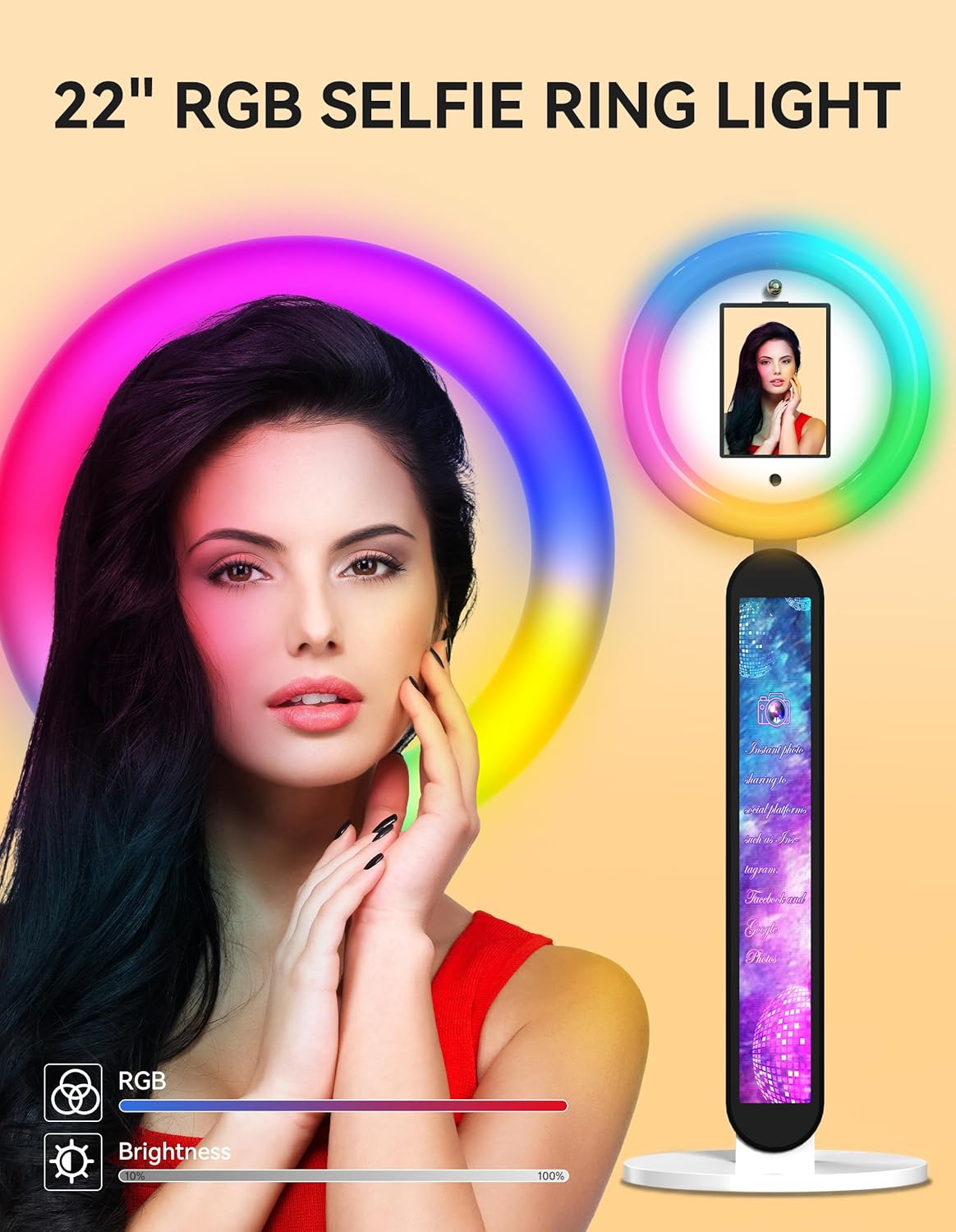 Photo Booth Stand for ipad Customized Logo Metal Selfie Photobooth Machine Fits 10.2", 10.9", 12.9" iPads, Provide Cyratok Software and Music Sync for Events,Rentals & Business Use(Flight Case)