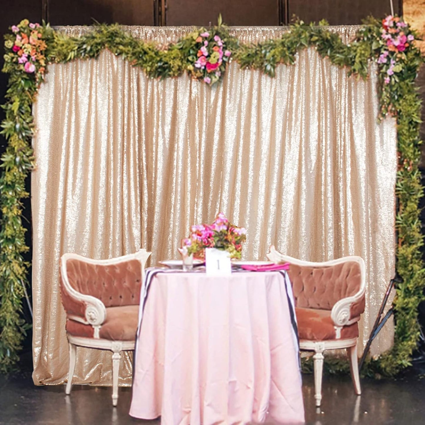 DUOBAO Champagne Backdrop Curtain 8ft Photo Background Wedding Backdrops 4FT Wide 8FT Long Shimmer Wall Curtain Champagne Gold Glitter Backgrounds Drapes for Weddings