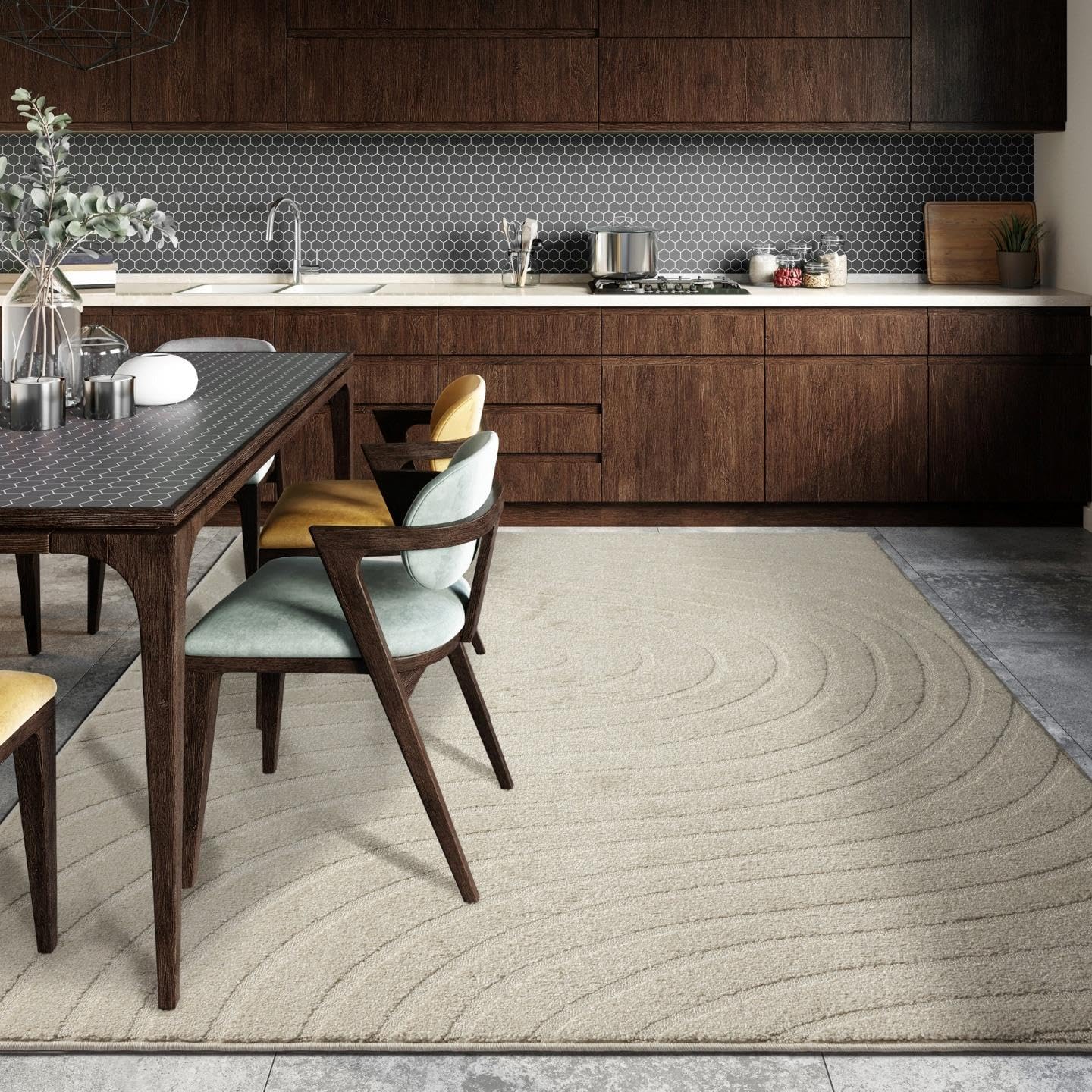 LUXE WEAVERS Modern Geometric Wave Cream 8x10 Area Rug