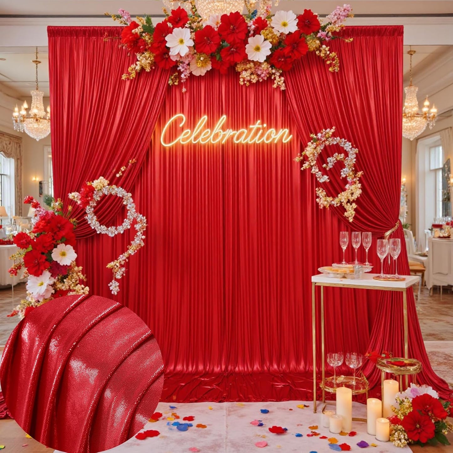 20x10 ft Wrinkle Free Red Sequin Backdrop Curtain for Parties-Thick Not Fall-Off Glitter Backdrop Drapes-2 Panels 5x10ft Shimmer Photo Back Drop Cloth for Wedding Birthday Photography Background