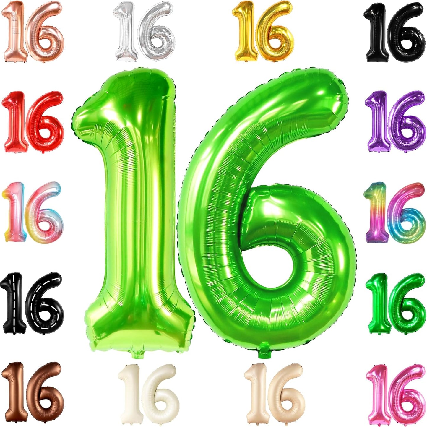 KatchOn Light Green Number 16 Balloon - Giant 40 Inch | 16th Birthday Decorations | Sweet 16 Balloons for Boys