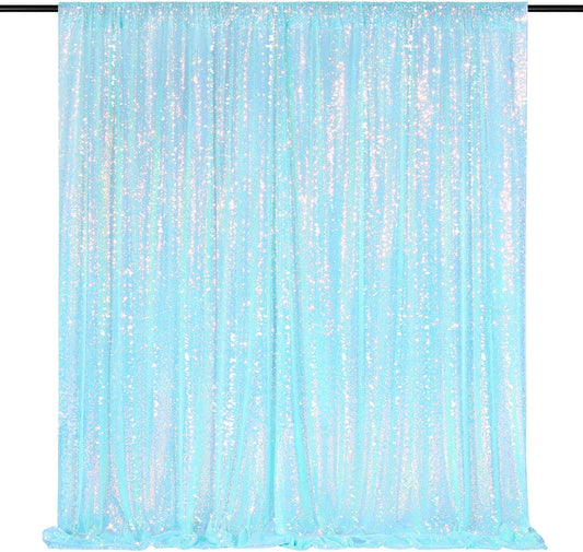 Blue Iridescent Sequin Backdrop Curtain 7ft x 7ft Glitter Photo Booth Backdrop for Wedding Birthday Baby Shower Event Decorations