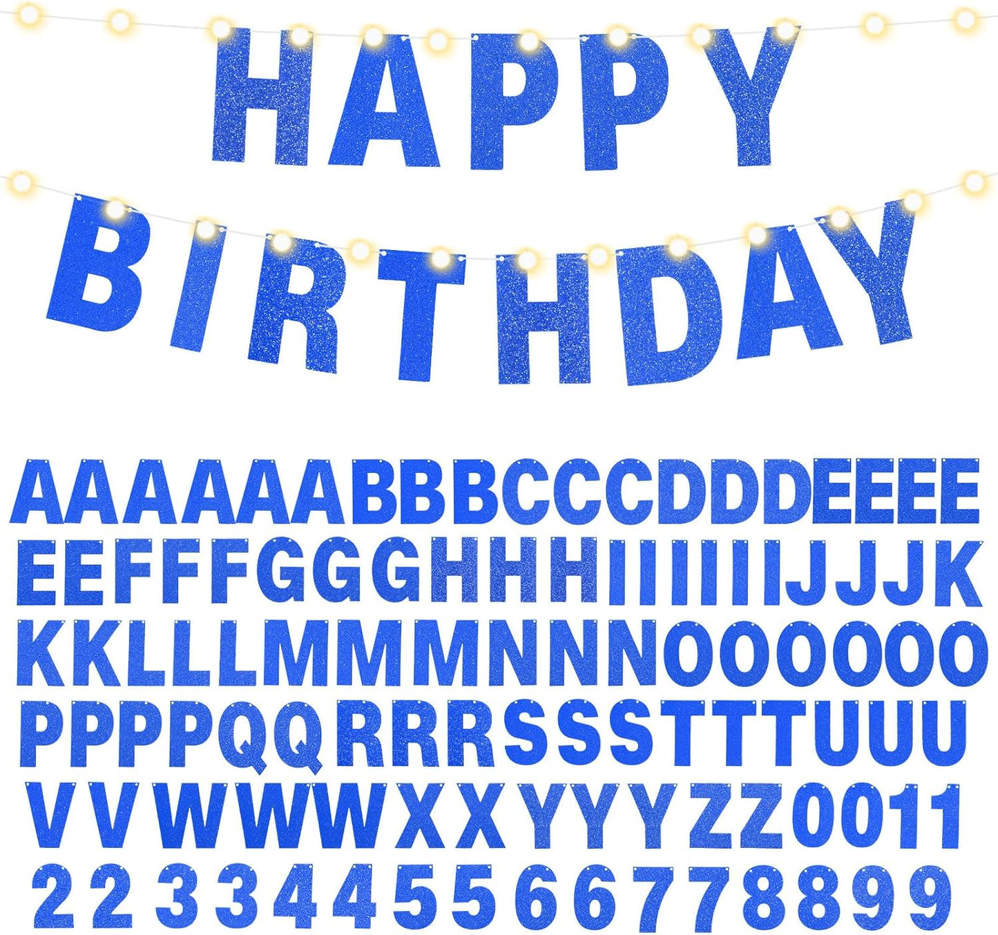 TaoBary 112 Pcs DIY Letter Kit Glitter Customizable Banner Letters Include 107 Letters and Numbers 3 Rope and 2 Needles for Birthday Halloween Christmas Wedding Valentine Party Decor(Dark Blue)