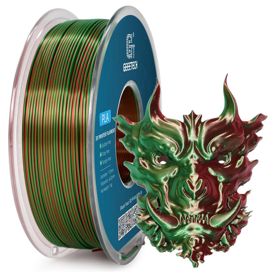 Geeetech Silk PLA Filament 1.75mm Silk Dual Color Filament, Coextrusion Dichromatic Metal-Like Shiny Consumable 1kg (2.2lbs) 1 Spool, Dimensional Accuracy +/- 0.02 mm, Green Red