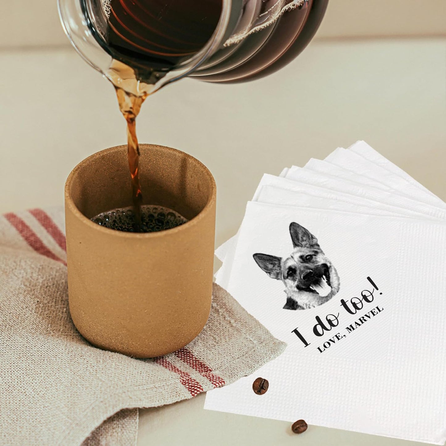 Luxury Personalized Dog Wedding Napkins, Personalized Photo Napkins for Dog, Custom Wedding Cocktail, Bridal Shower, Engagement Party Style 3