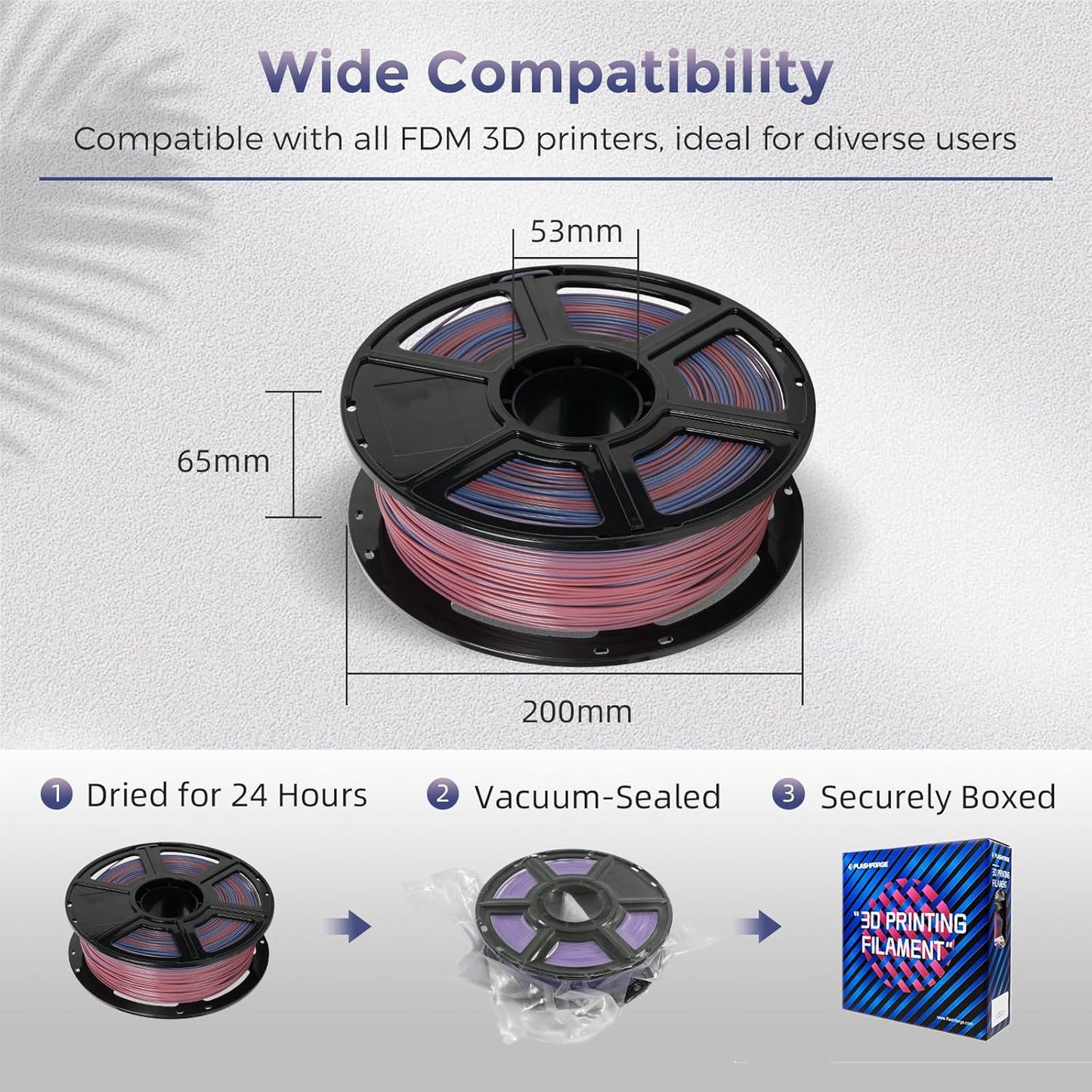 FLASHFORGE PLA Filament 1.75mm +/- 0.02mm Blue to Pink Gradient, Smooth Color-Changing 3D Printer Filament 1kg (2.2lbs) Spool, 3D Printing Filament Easy to Use and Fits for Most FDM 3D Printers