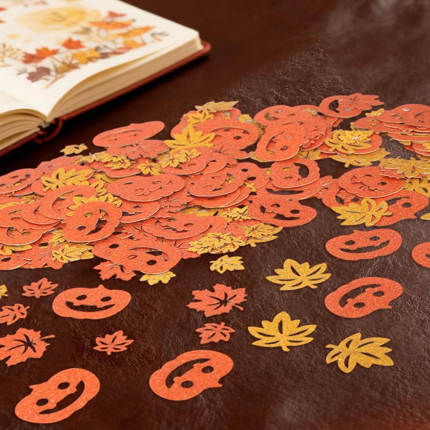 300pcs Fall Glitter Confetti, Autumn Maple Leaf Pumpkin Table Scatter for Thanksgiving Party Birthday Bridal Shower Harvest Decor