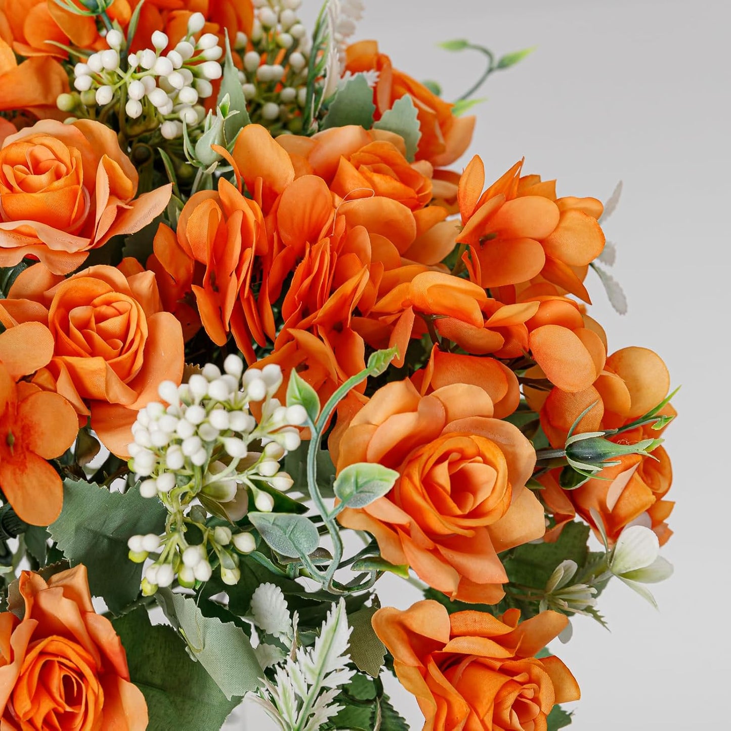 Artificial Flower 5 Branches Artificial Silk Fake Flowers Bouquet Small Roses for Wedding Home Office Tables Decor 4 Packs(Orange)