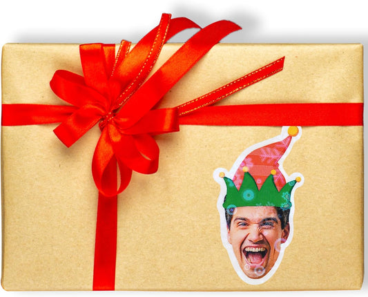 CALLIE Personalized Christmas Stickers with Custom Name, Waterproof Custom Christmas Name Tags Stickers, Peel and Stick Christmas Gift Tags (Santa Hat Face Photo)