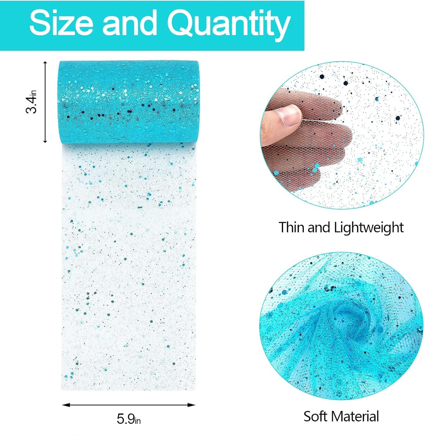 Glitter Tulle Rolls, 6” by 50 Yards (150FT) Sparkling Tulle Spool Ribbon Sequin Tulle Netting Fabric for Tutu Skirt Wedding Birthday Baby Shower (Peacock)