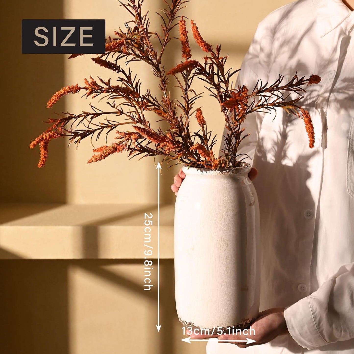 VICTOR & TERESA Rustic Large White Vase for Home Decor, 10'' Tall Ceramic Vases for Flowers, Farmhouse Decorative Vases for Pampas Grass, Table, Mantel, Living Room, Centerpieces