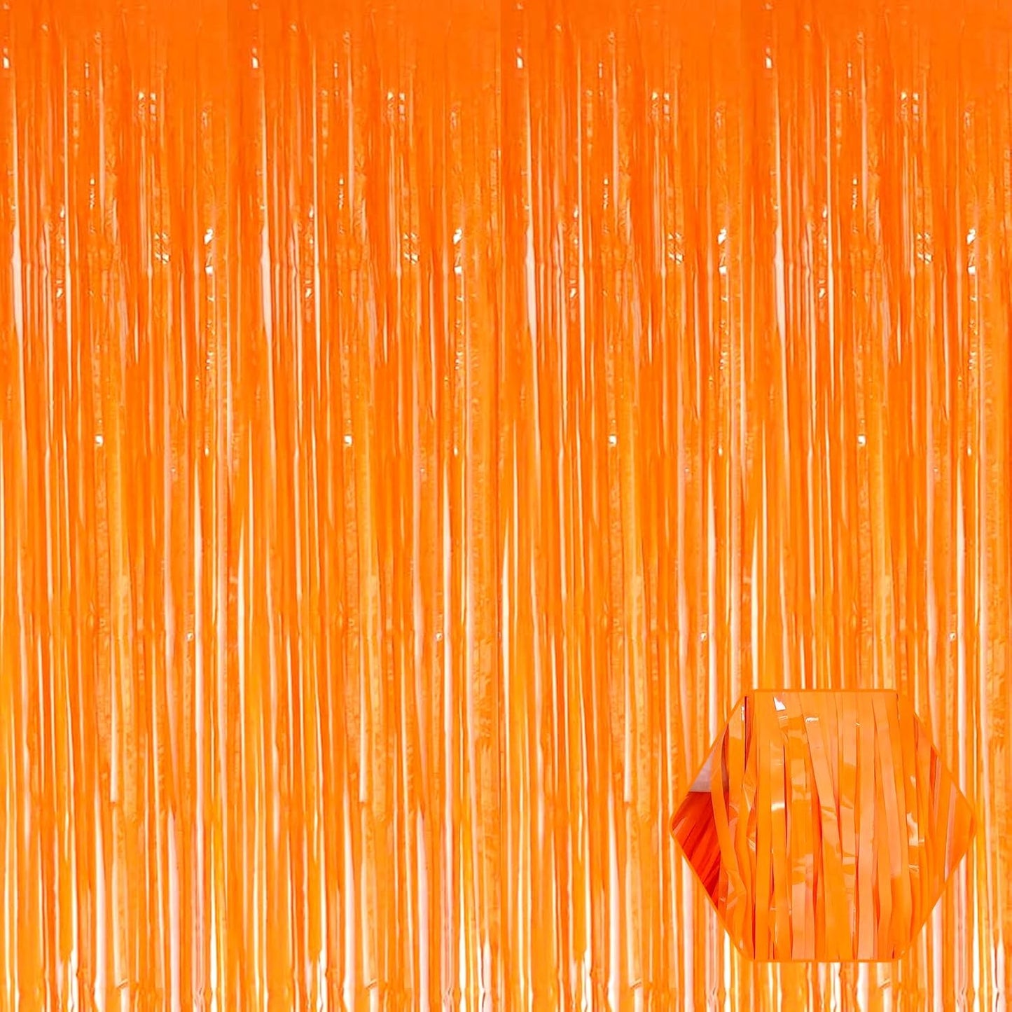 3 Pack Macaron Orange Foil Fringe Curtain Backdrop, 3.28Ft x 8.2Ft Metallic Tinsel Foil Fringe Streamer Curtains for Photo Booth, Mother's Day, Easter, Birthday, Wedding Party Decorations