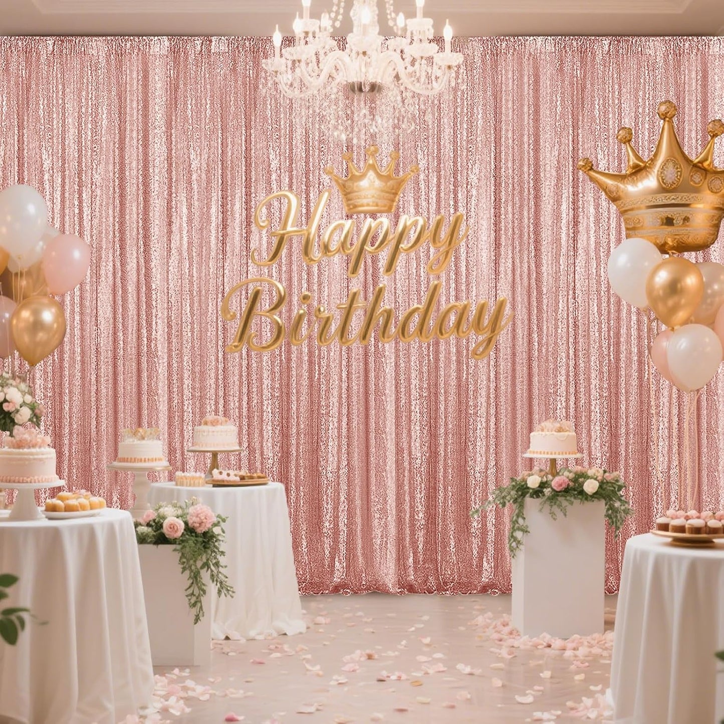 Rose Gold Sequin Backdrop Curtain 4 Pieces 2FTx8FT Glitter Photography Backdrop for Party Wedding Birthday Christmas Decorations