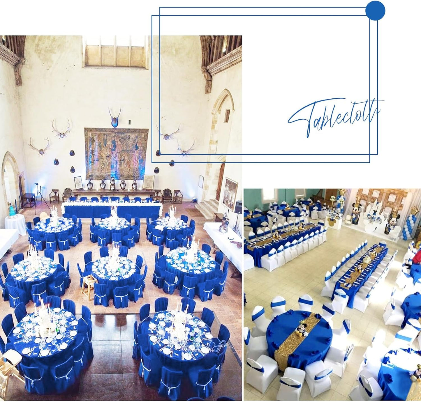 Fani 12 Pack 90 Inch Royal Blue Polyester Round Tablecloth, Stain and Wrinkle Resistant, Washable Table Cover for Wedding Party, Dining Table, Buffet, Parties, Camping