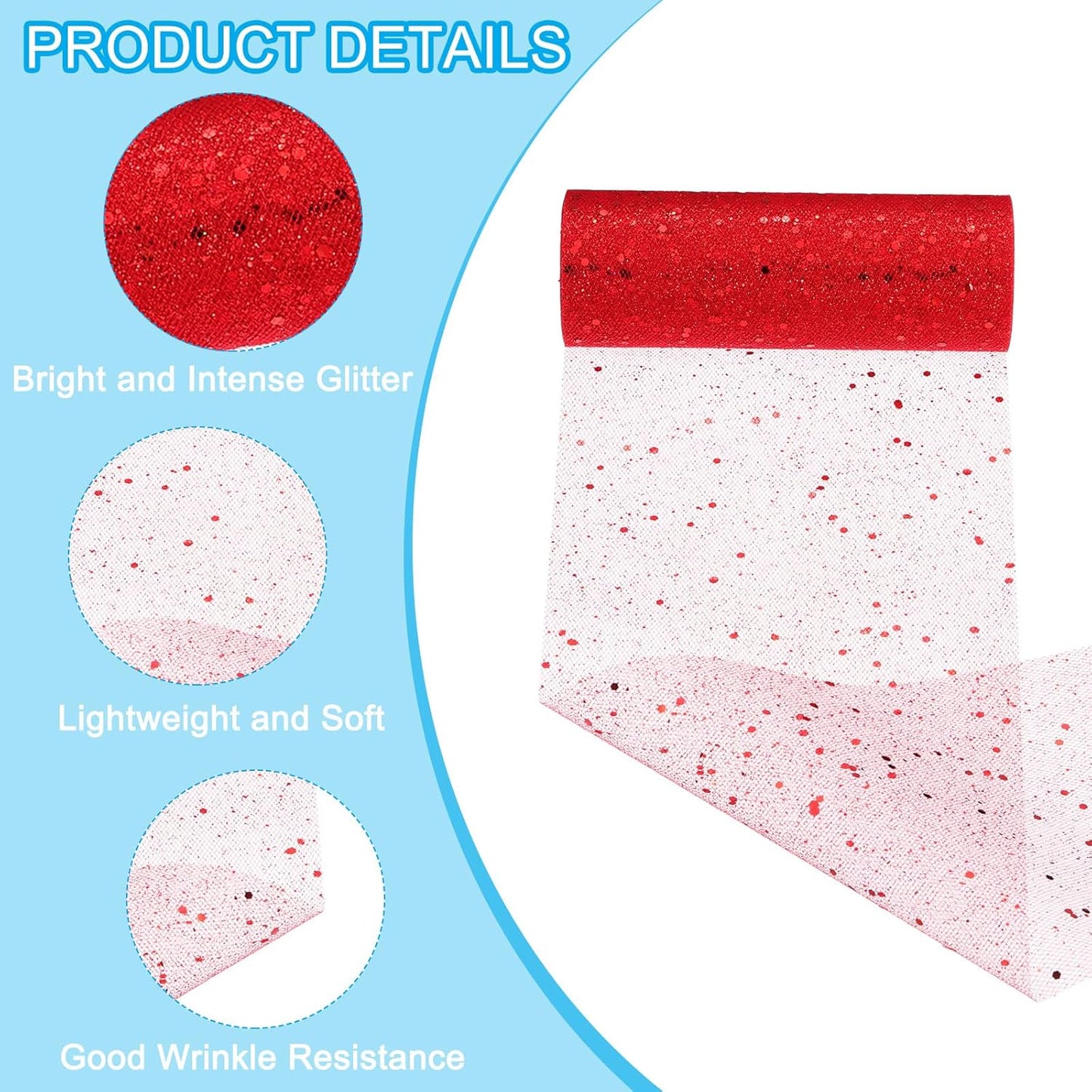 PATIKIL Tulle Fabric Rolls, 6 Inch by 10 Yards Fabric Spool Tulle Sparkling Ribbon Netting Sequin for DIY Tutu Skirts Crafts Wedding Party Decorations, Red