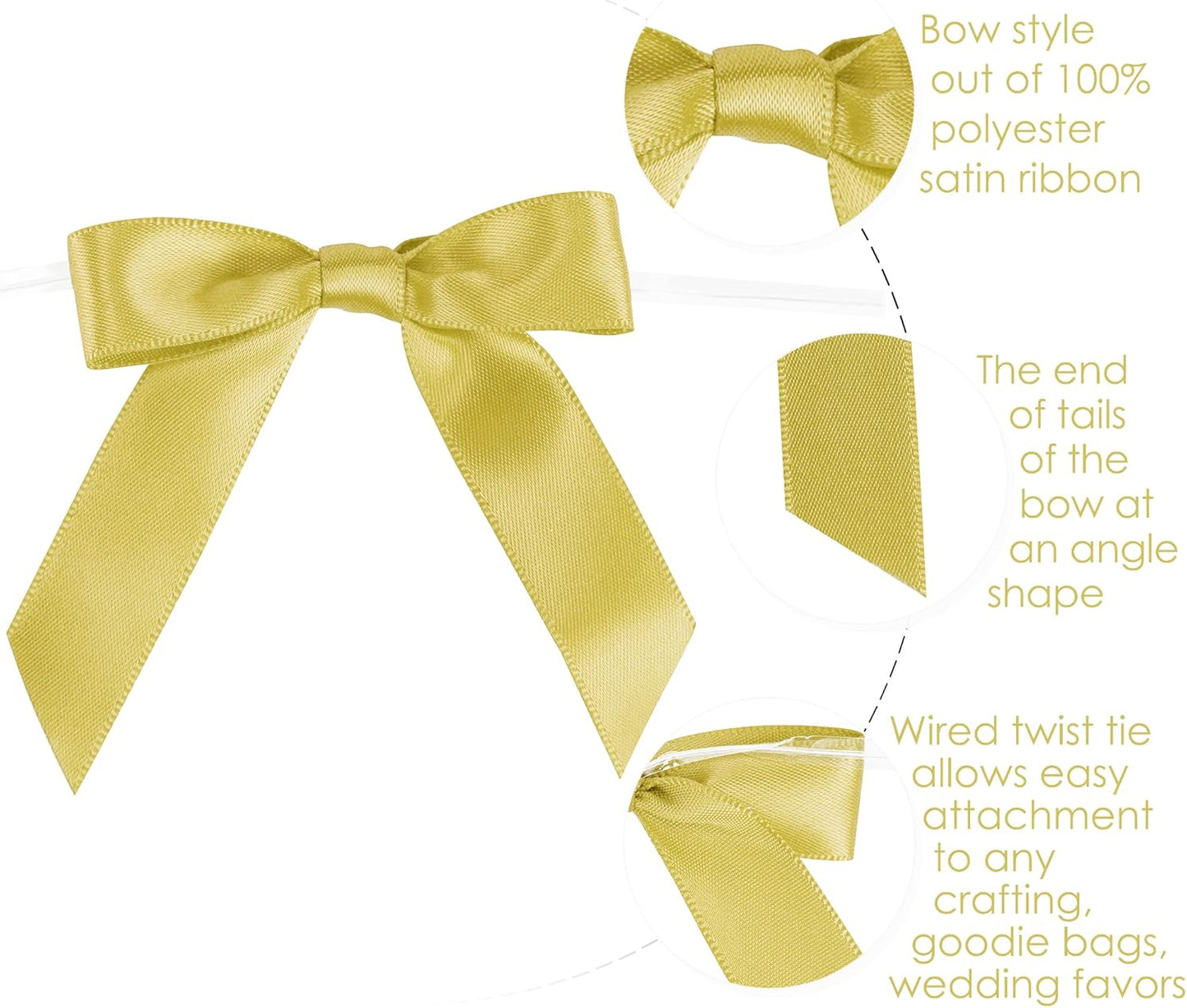 AIMUDI Small Gold Bows for Christmas Tree 2.5" Pretied Gold Bows for Gift Wrapping Premade Satin Ribbon Twist Tie Bows for Crafts Mini Bows for Treat Bags Cake Pop Bows Baby Shower Decor - 50 Counts