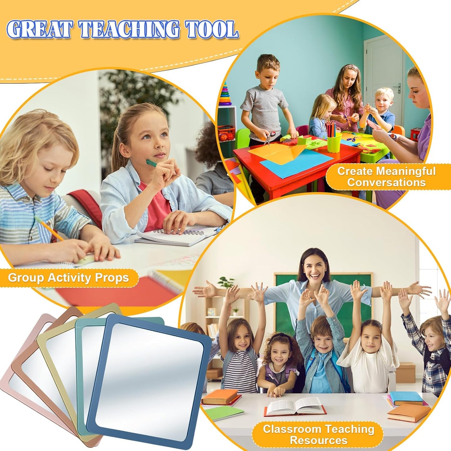 Dandat 10 Pcs Small Mirrors for Kids 6 x 6 Inch Square Shatter Proof Reflector Toddler Glass Plastic Reflector for Classroom DIY Craft Preschool Facial Expression (Gray Colors)