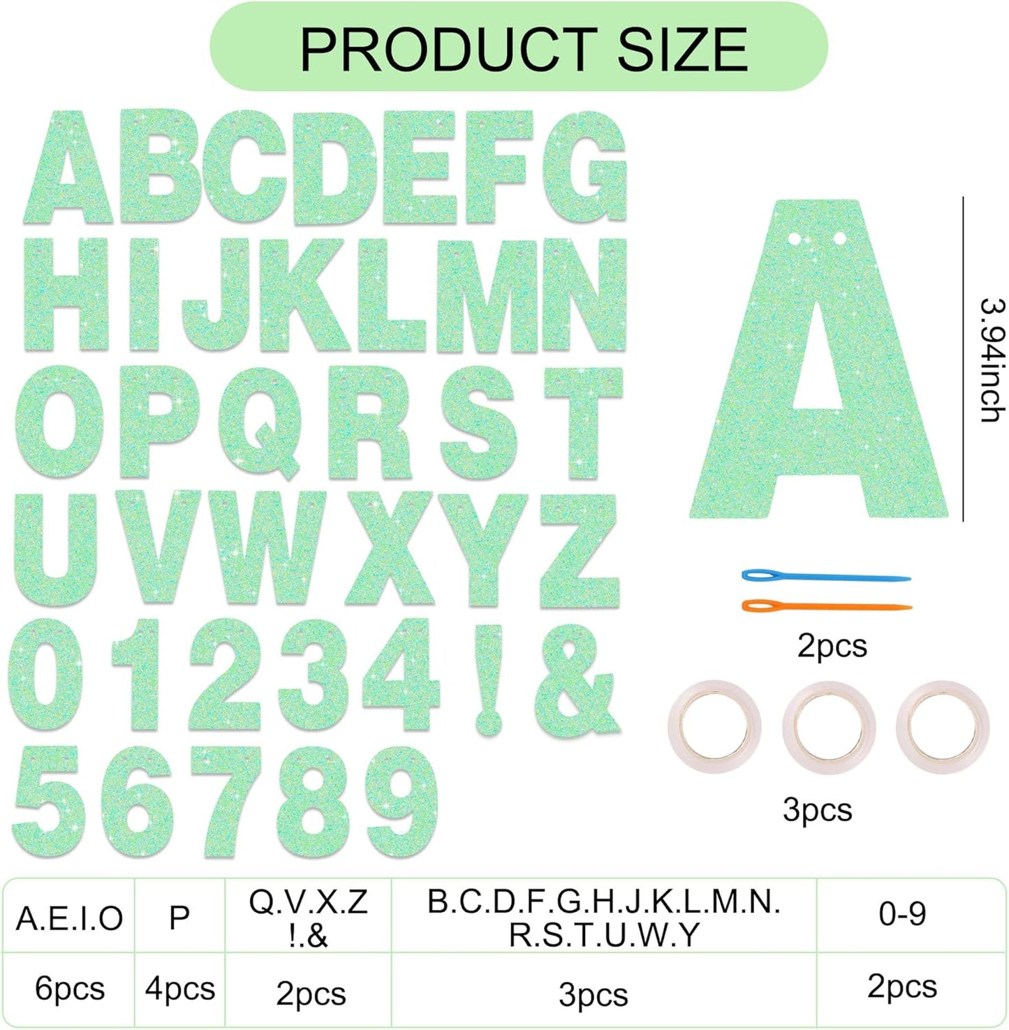 BEISHIDA 116 PCS Glitter Light Green DIY Letter Banner Kit Make Your Own Banner，Including 111 Letters and Numbers 3 Rope and 7 Threading Device,Customized for Birthday Graduation Wedding Party Decor