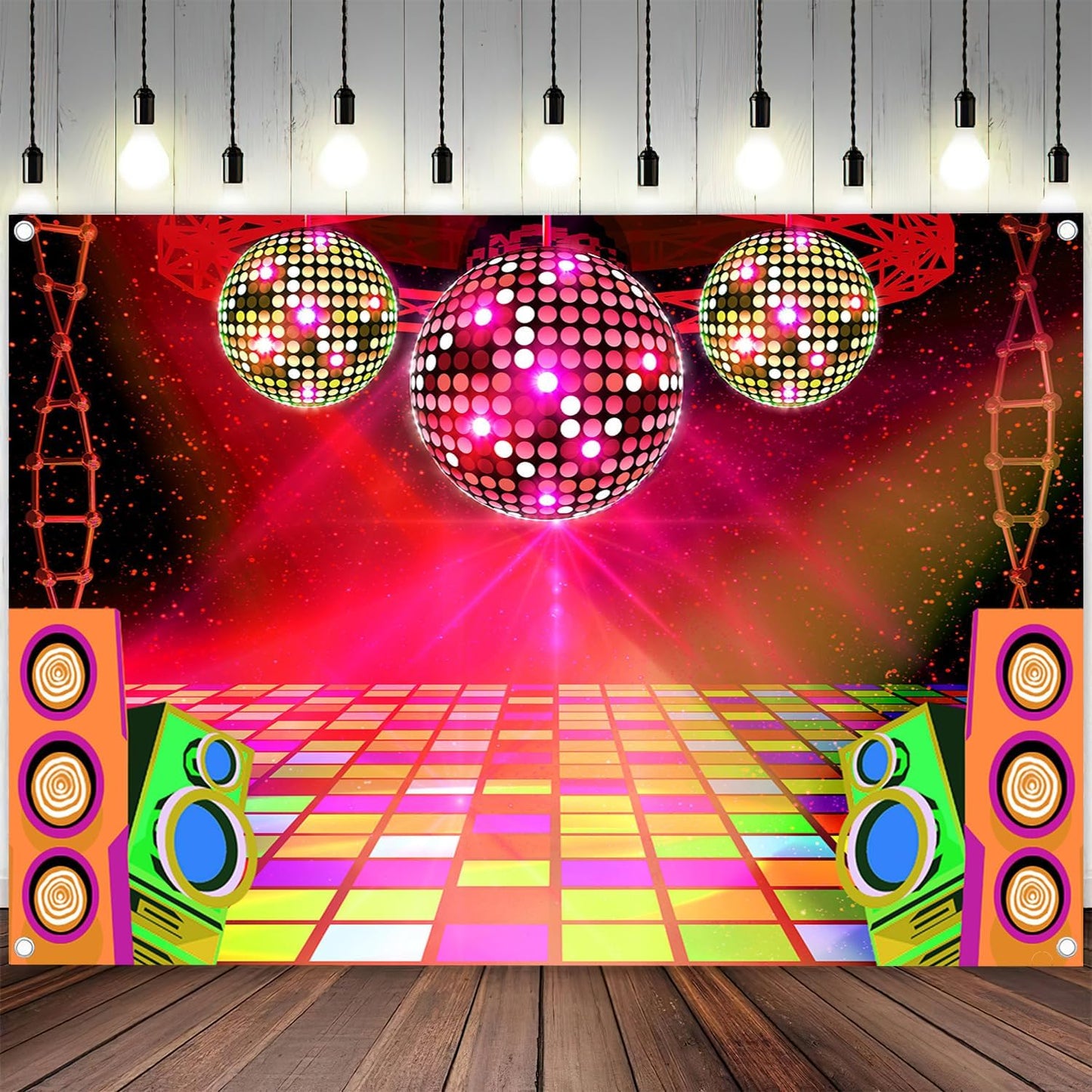 Dance Party Backdrop Retro 80s 90s Theme Stage Dance Ball Music Birthday Party Decoration DJ Photography Background 6 x 4 ft for Baby Shower Picture Photo Shoot Polyester Fabric, Blue