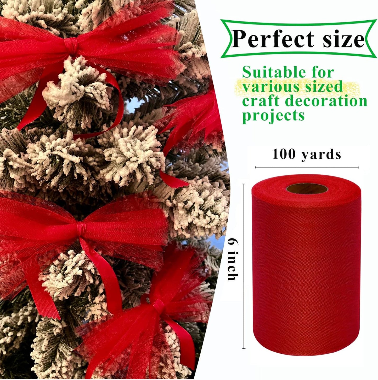 Red Tulle Fabric Rolls 6 Inch by 100 Yards (300 feet) Fabric Spool Tulle Ribbon for Christmas Gift Wrapping DIY Tutu Bow Baby Shower Birthday Party Wedding Decorations Craft Supplies