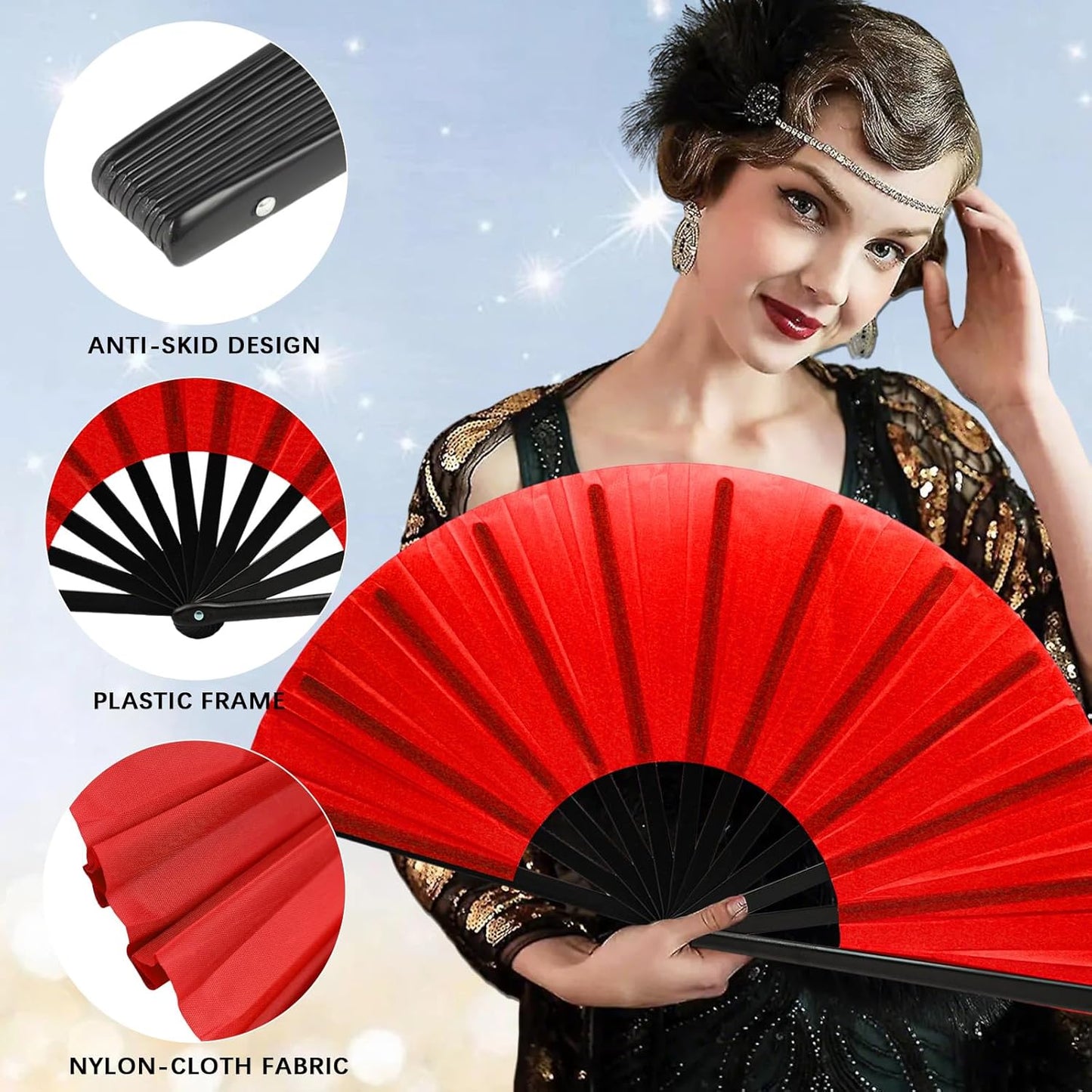 13inch Large Rave Fan Popping Clacking Fans for Line Dancing,Hand Fans for Women Foldable,Boots on The Ground Fan,Portable for Outdoor,Wedding,Party,Decoration (6pcs red)