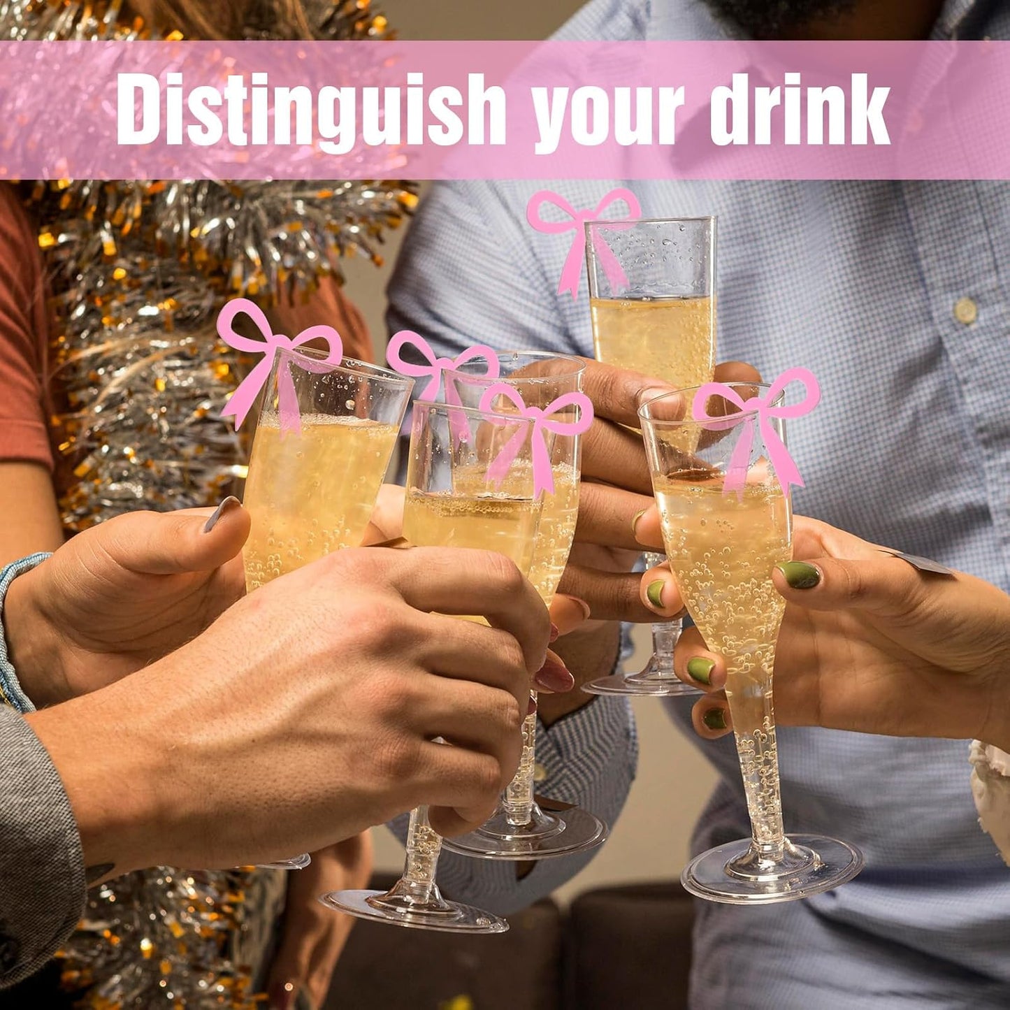 20 Pcs Pink Bow Drink Markers,Bows Drink Tags Coquette,Acrylic Bow Wine Glass Charms for Bachelorette Birthday Wedding Coquette Tasting Party Decor Accessory