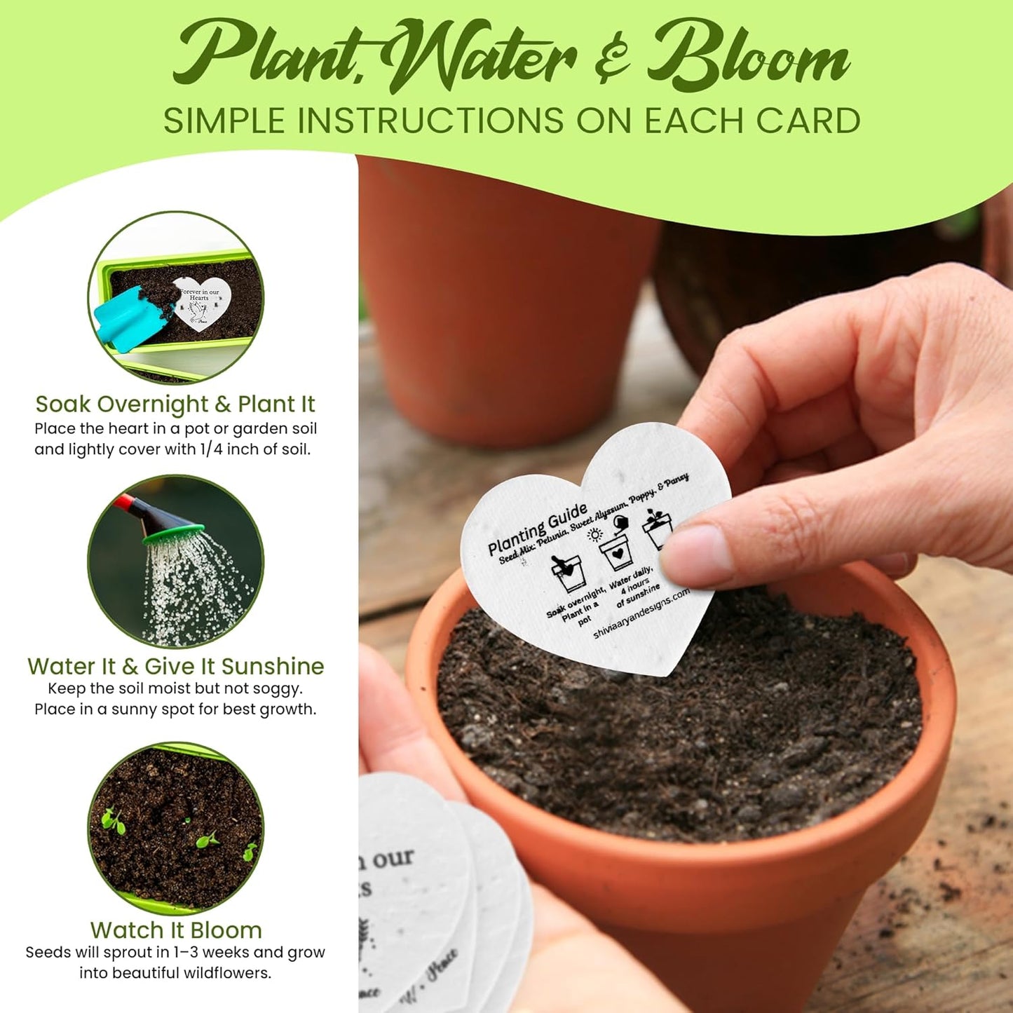 50 Plantable Seed Paper Funeral Favors for Guests - Handmade Seed Cards with Wildflower Seeds for Celebration of Life Events , Memorial Gifts, and Sympathy Cards -2.5 inch x 2 inch