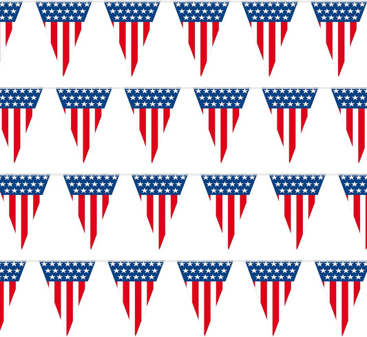 USA Flag Pennant Banner | 100’ FT. Long American String Flags | 18” Inch Tall Triangle Flag Decorations USA Party | Stars and Stripes Bunting Garland | 4th of July Patriotic Decoration | BASHOUT