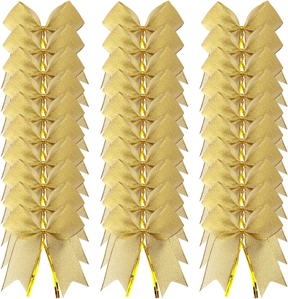 50pcs 3-1/2" Metallic Gold Bows Twist Tie Bows for Gift Wrapping with Fish Tails (Gold)