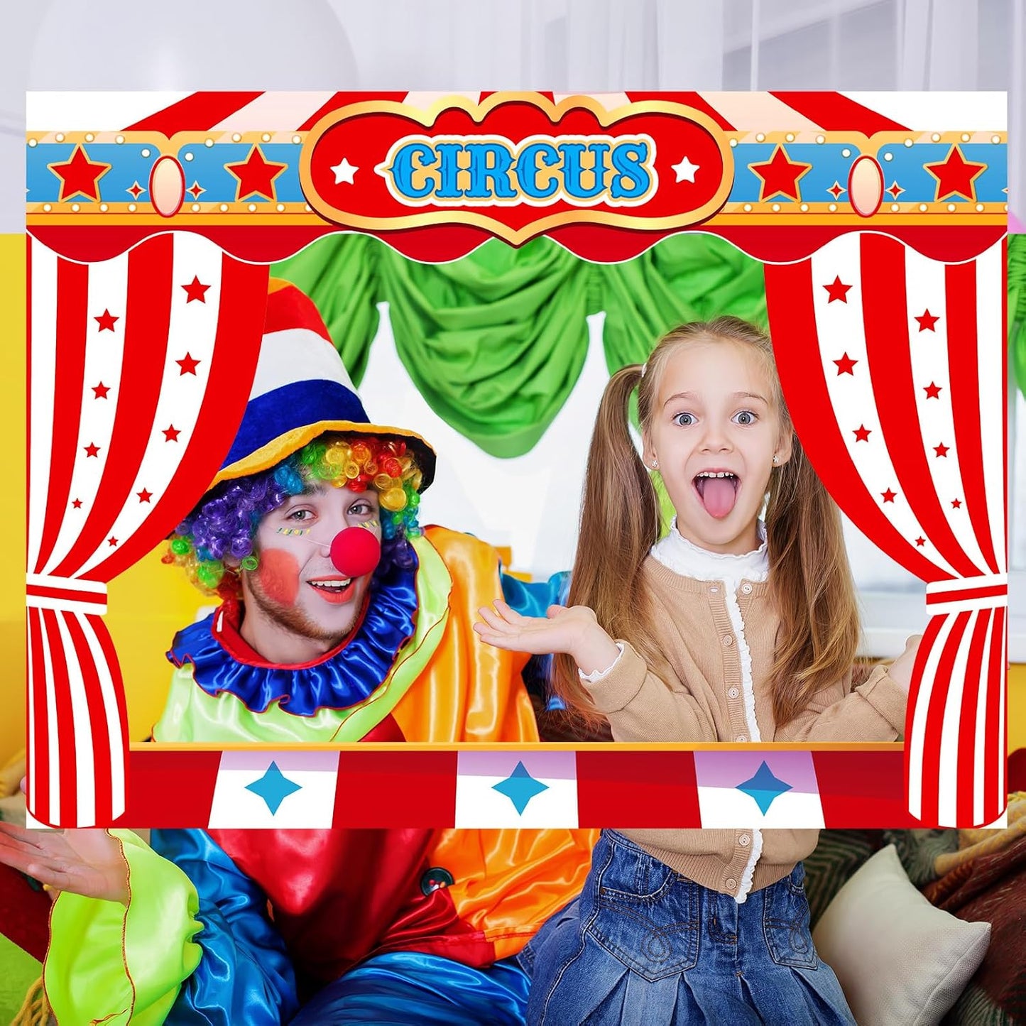 Upgraded 32 x 24 Inch Large Carnival Circus Photo Booth Props Party Decorations Picture Frame Vintage Photo Frame Friends Selfie Props for Christmas Mexico Favors (Carnival Style)