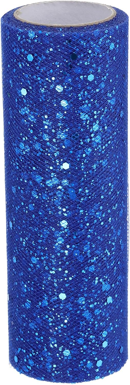 PATIKIL Tulle Fabric Rolls, 6 Inch by 10 Yards Fabric Spool Tulle Sparkling Ribbon Netting Sequin for DIY Tutu Skirts Crafts Wedding Party Decorations, Blue