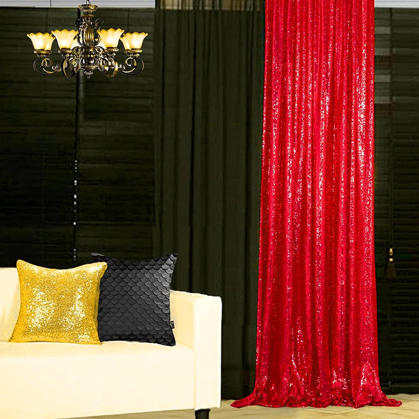 Red Sequin Backdrop Curtain 4FTX8FT 2 Panels Sparkly Backdrop Drapes Glitter Fabric Backdrop for Birthday Wall Decoration