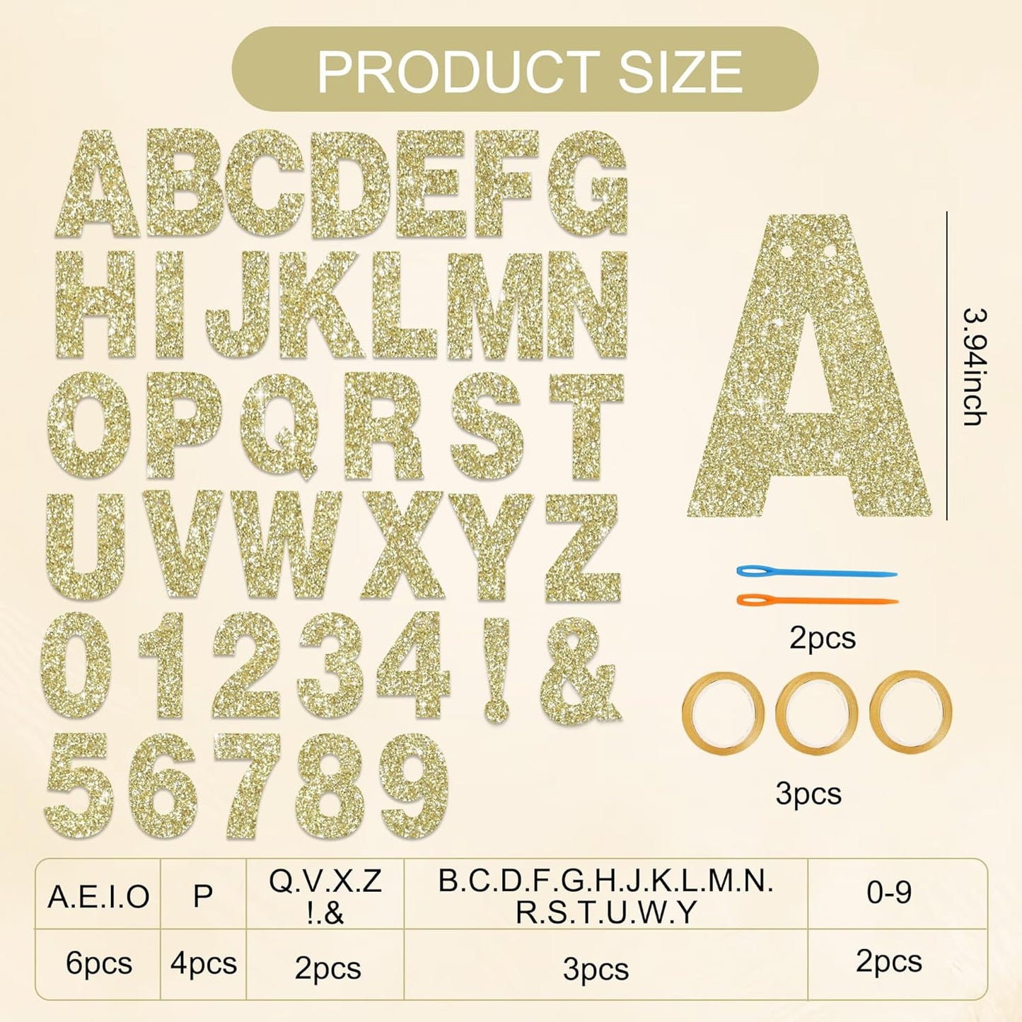 BEISHIDA 116 PCS A-Z Glitter Champagne DIY Letter Banner Kit Make Your Own Banner，Including 111 Letters and Numbers 3 Rope and 2 Threading Device,Customized for Birthday Graduation Wedding Party Decor