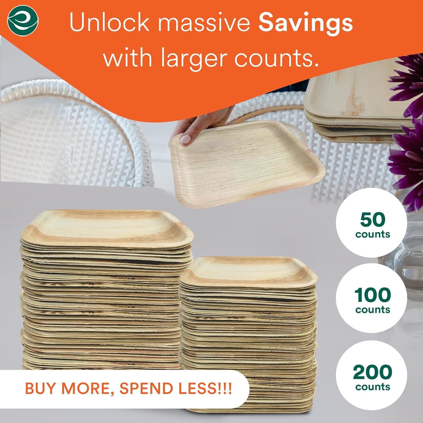 ECO SOUL Compostable 7 & 10 Inch Palm Leaf Square Plates (200 Count) Like Bamboo Plates | Biodegradable | Eco-Friendly, Microwave & Oven Safe - Party Pack