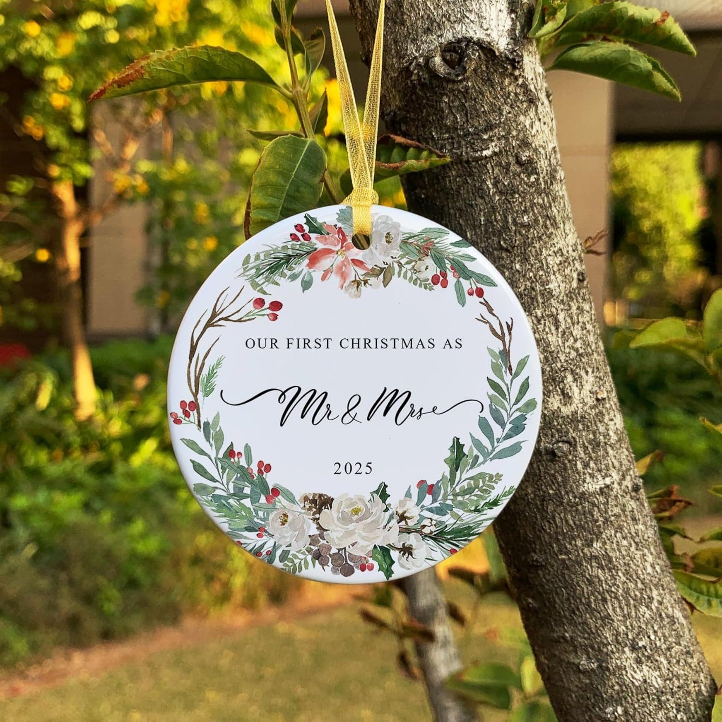 2025 First Christmas Married Ornament,First Year as Mr and Mrs Christmas Hanging Ornament Wedding Decoration for Couple