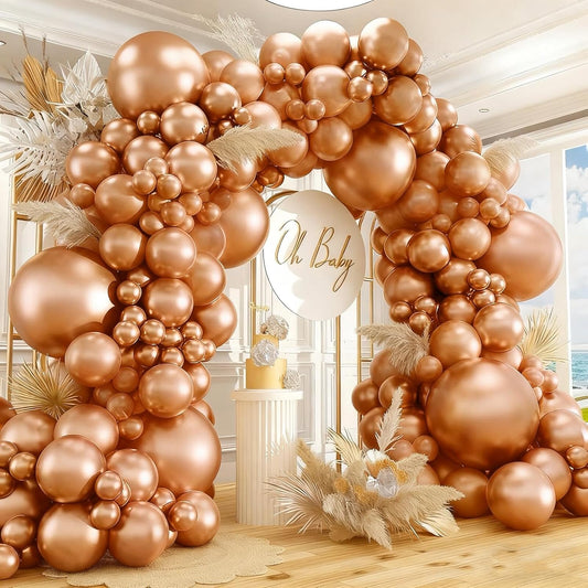 412pcs Metallic Rose Gold Balloon Garland Arch Kit 18 12 10 5 Inch Different Sizes Latex Chrome Balloons for Baby Shower Birthday Graduation Wedding Anniversary Party Decoration