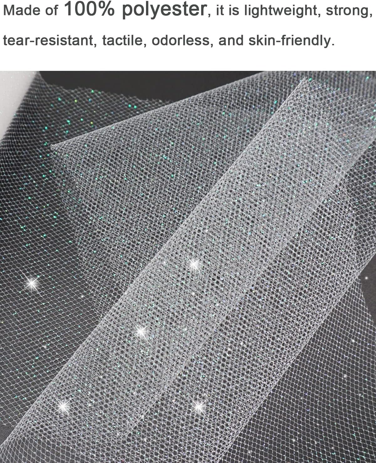 Glitter Tulle Fabric Rolls, 6 Inch 50 Yards (150ft) Sparkling Spool Ribbon Sequin Netting for Tutu Skirt Gift Wrapping Wedding Party Decoration (White)