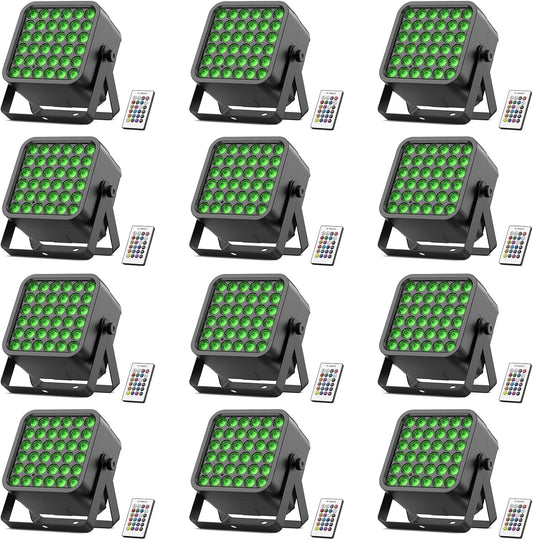 Rechargeable Par Can Lights, 72W RGB 5200mAh Uplights Battery Powered Stage Light, Wireless DJ Lights Sound Activated with Remote & DMX Control for Festivals, Weddings, Bars, Churches, DJ (12 Packs)