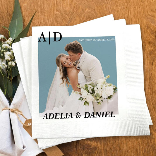 Luxury Personalized Wedding Napkins, Custom Photo Napkin with Text, Custom Cocktail Napkins Wedding, Beverage Luncheon Cocktail Paper, Napkin for Engagement Party, Bridal Shower