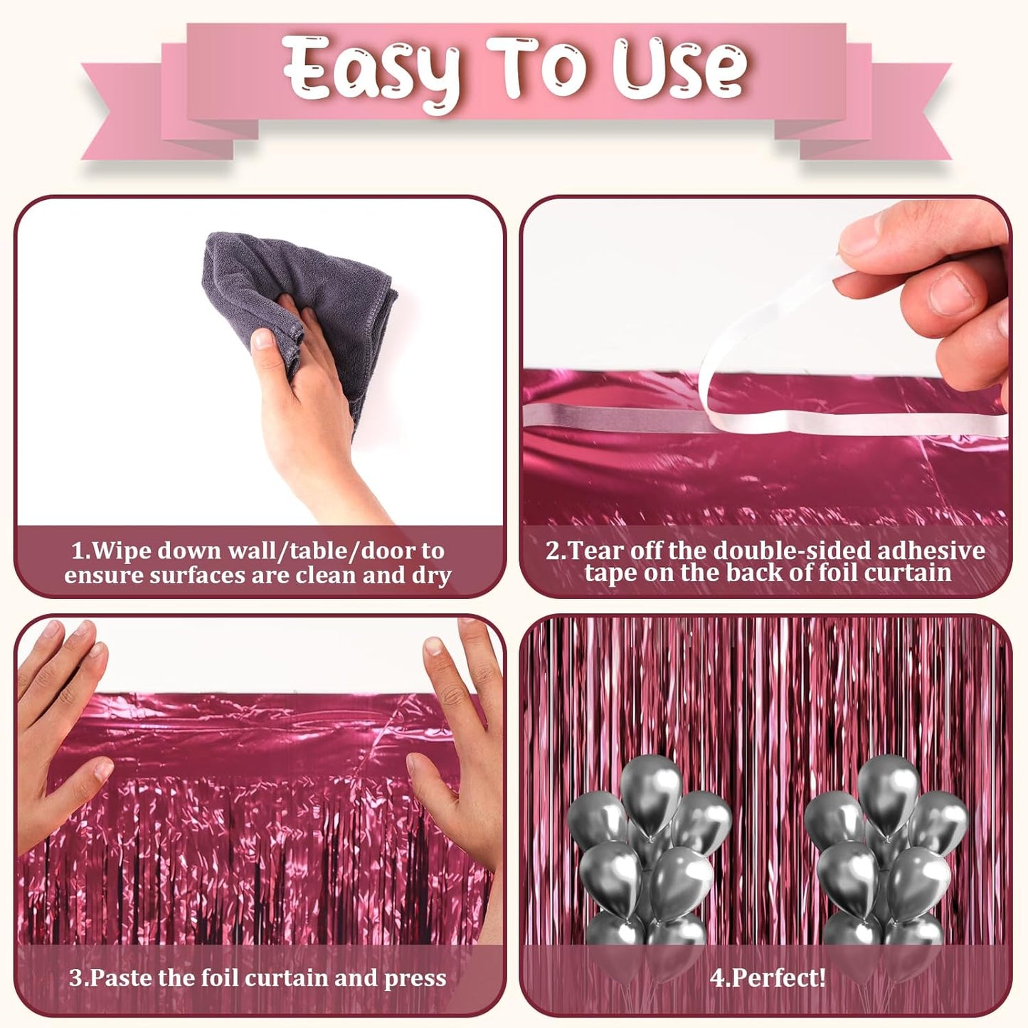 3 Pack 3.3 x 6.6 ft Burgundy Foil Fringe Backdrop Curtains, Tinsel Streamers Party Decorations, Fringe Backdrop for Birthday, Baby Shower, Gender Reveal, Graduation