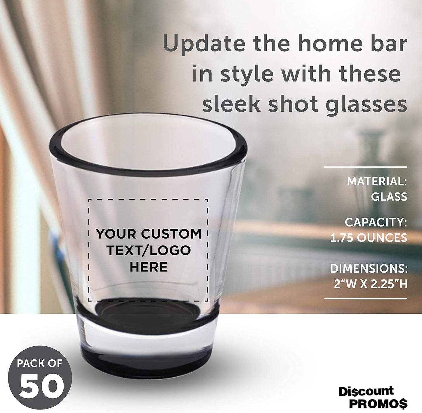 Custom Shot Glasses 1.75 oz. Set of 50, Personalized Bulk Pack - Great for Wedding Favors, Bachelorette Party Decorations, Party Fovors, Color Bottom - Black